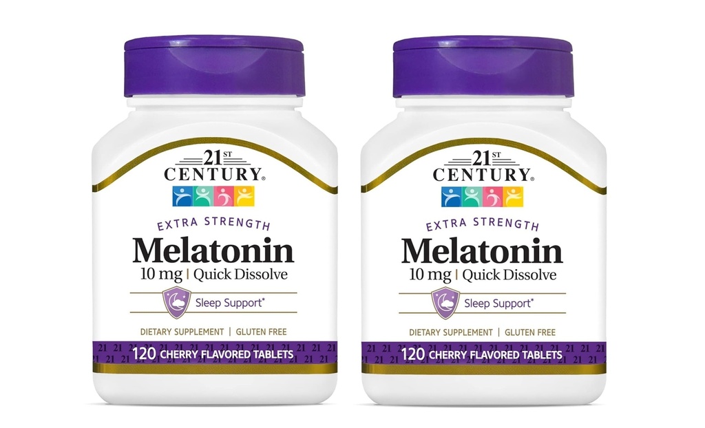 21st Century, Melatonin Quick löser tabletter 10 mg, White, Cherry, 120 greve (Pack of 2)