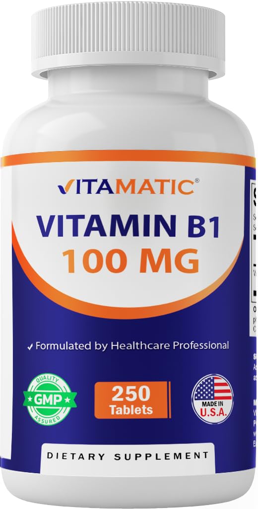 Vitamatisk vitamin B1 (som tiaminmononitrat) 100 mg - 250 vegetariska tabletter stöder energiproduktion, nervsystemfunktion och hjärthälsa *
