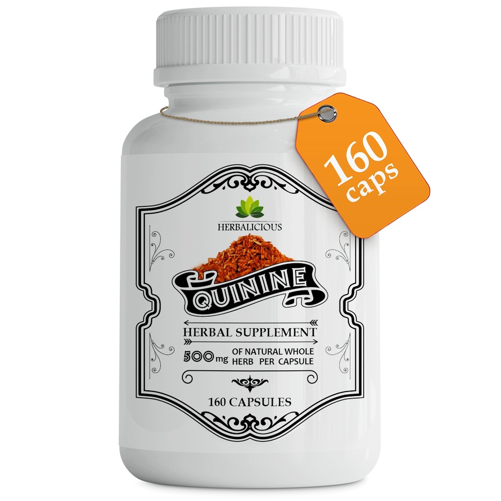 Quinine Capsules - Cinchona Officinalis Bark Herbal Supplement for Muscle, Cramp Defense och Overall Digestive Health - All-Natural Quinine Sulfate Pills, 500mg per kapsel, 160 tabletter