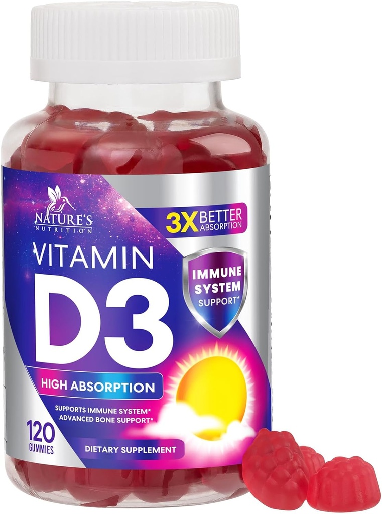 Vitamin D3 Gummy 5000 IU (125 mcg) - Dietary Vitamins D Supplement for Women & Men - Bone, Teeth, Muscle & Immune Health Support, High Potency VIT D3 Nature's Non-GMO & Gluten Free - 120 Gummies