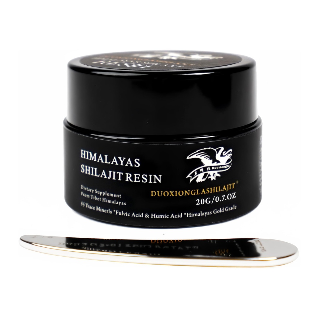 Himalaya Shilajit Resin - Ren Gyllene Grad | 100% Naturlig med 85+ Spår Mineraler | Energiökning & Immun Support för Män & Kvinnor | Lab Testad | 20g, 100 portioner