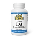 Naturliga faktorer, vitamin D3 1000 IE (25 mcg), stöder starka ben, muskler och immunfunktion, 180 tabletter