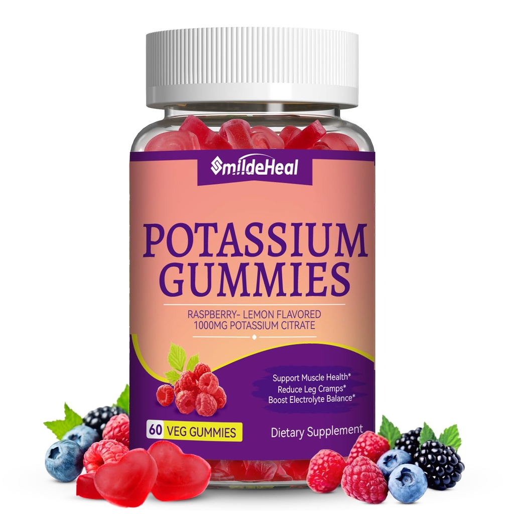 Kalium Gummies, tuggbar kalium Supplement 1000mg för vuxna, Stöd Leg Cramps & Muscle Health för kvinnor och män - Sugar-Free, Vegan,60 Count