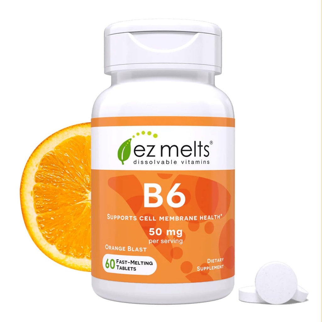 EZ smälter upplösbar vitamin B6 50 mg, sockerfri, 1-månaders leverans - 1 Pack