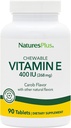 NaturesPlus Vitamin E Chewable - 400 iu, 90 vegetariska tabletter - Natural Carob Flavor - Hälsosam kardiovaskulär funktion, fri-radikalt försvar och totalt välbefinnande - Glutenfri - 90 portioner