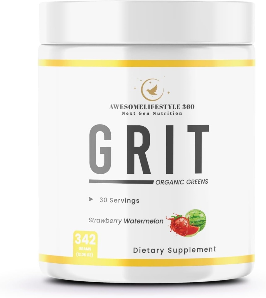 Awesomelifestyle360 Nästa Gen Nutrition GRIT Organic Greens Strawberry Watermelon Flavor General Health Dietary Supplement Preworkout Energy, Focus & Pumps med Beta, Immune Support