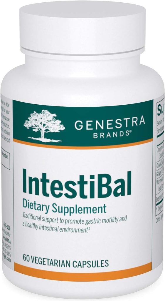 Genestra Brands IntestiBal | med väsentliga oljor från Ginger och Wormwood | 60 kapslar