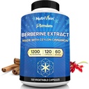 Nutrivein Premium Berberine HCL 1200 mg med Ceylon Cinnamon - 120 kapslar: High-Absorption Berberine Supplement för försvar, utmattning och metabolism