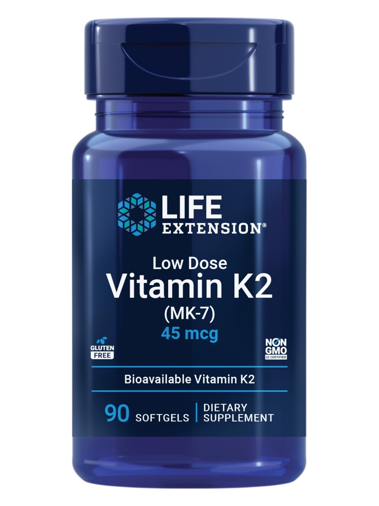 Livslängd Låg Dos Vitamin K2 - Stöder Arterial Health - Icke-GMO, Glutenfri - 90 Softgels