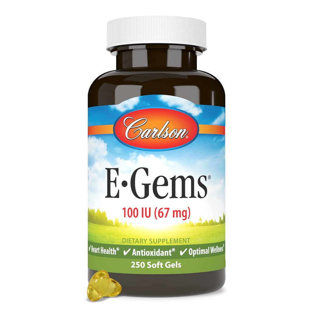 Carlson - E-Gems, 100 IE, Heart Health & Optimal Wellness, Antioxidant, 250 mjuka gels