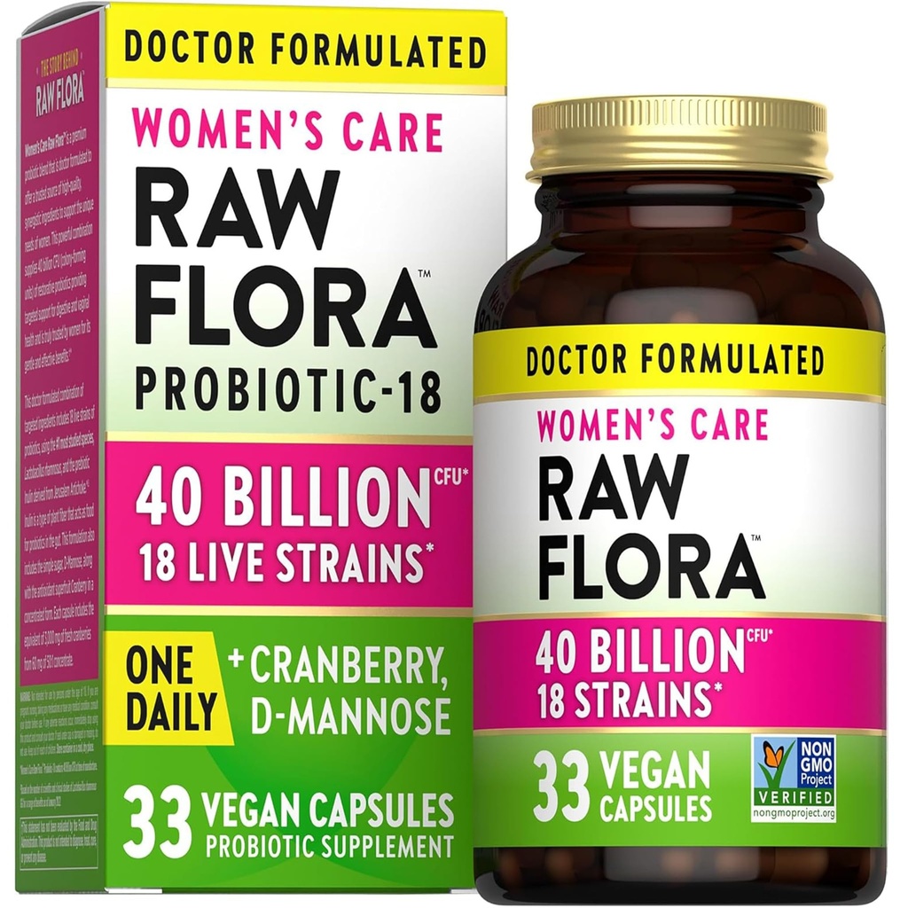 Naturens sanning Raw Flora Probiotics för kvinnor | 40 miljarder CFU | 33 Vegan Capsules | med Cranberry & D-Mannose | Vegan & Gluten Free Vitamins