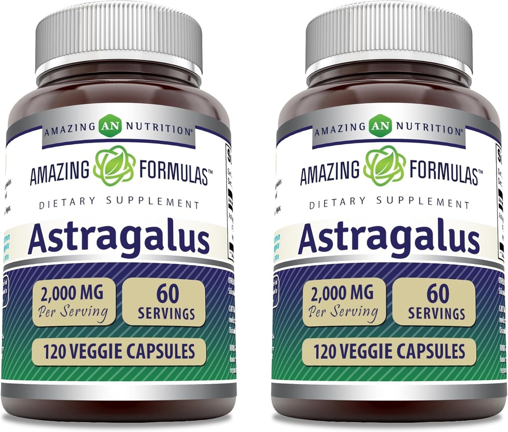 Fantastiska formler Astragalus 2000 mg Per servering kapslar tillskott | Tillverkad av Pure Astragalus Membranaceus Plant Root Extract | Non-GMO | Gluten Free (120 greve | 2 Pack)