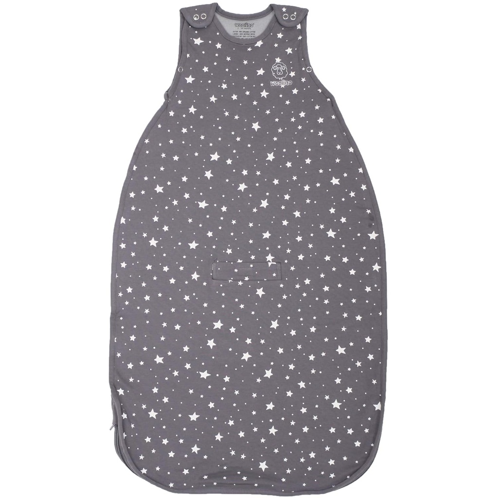 Woolino Merino Wool och Organic Cotton Ultimate Sleep Sack - 4 Säsong - Two-Way Zipper Justerable Sleeping Bag - Universal Size Sleep Sack för Baby (2-24 månader) - Star Gray
