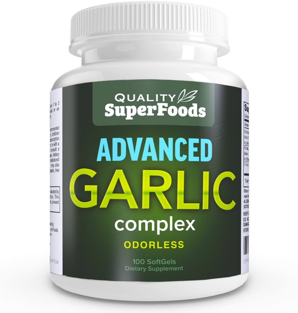 Avancerad vitlökskomplex - kvalitet SuperFoods (100ct) Maximal styrka innehåller en blandning av luktfria vitlök (Allium sativum), Parsley (petroselinum crispum) och Chlorophyll.