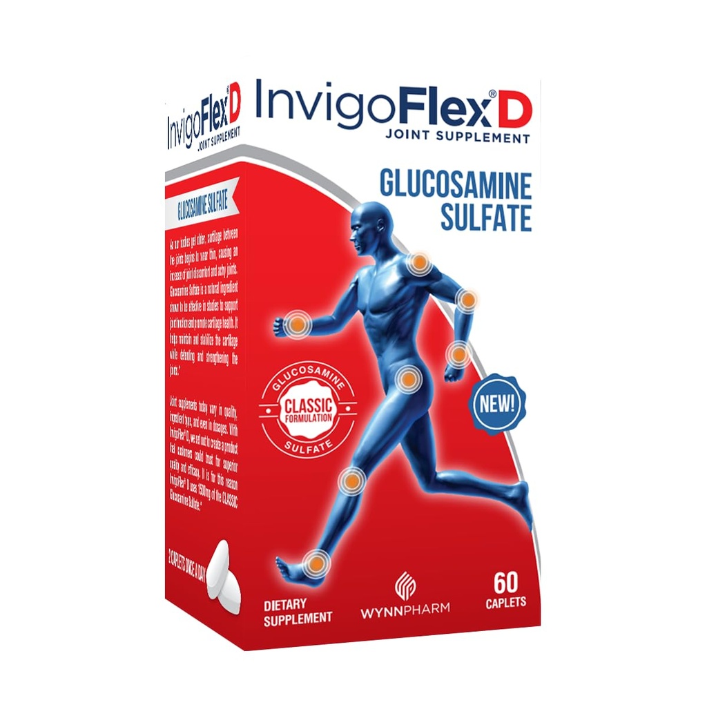 INVIGOFLEX® D - 1500mg Glucosamine Sulfate (Klassisk formulering) - Premium Joint Supplement för knän, händer, rygg och Hip Support D: Glukosamin Sulfat, Caplets - 60 Ct