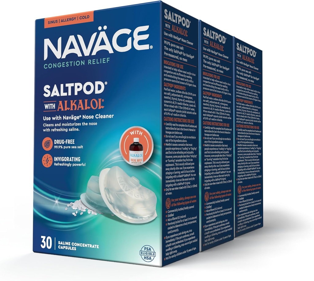 Navage SaltPod w / Alkalol (3 30-Packs) - Exklusivt utformad för Navage Nasal Rinse - Sinus Rinse Alkalol Pods för snabb lättnad (90 SaltPod Refills)