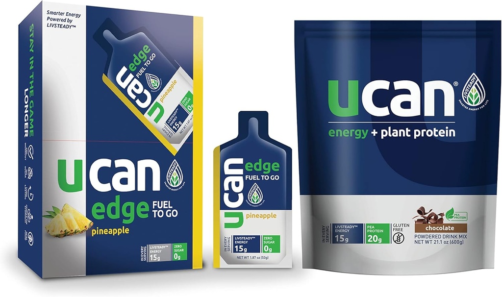 UCAN Pineapple Edge Energy Gel & Chocolate Plant Protein - Bra för körning, träning, fitness, cykling, Crossfit & More | Sugar-Free, Vegan och Keto Friendly Energy Supplement