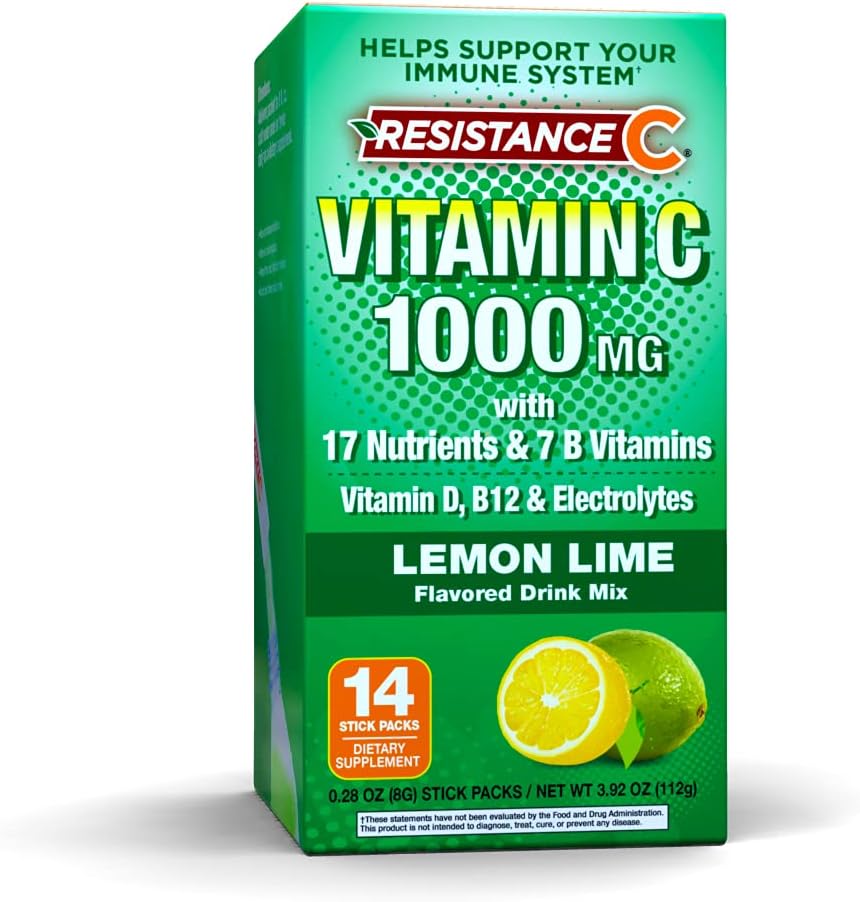 Stick Packs 16 Nutrients & 7 B-Vitaminer, Hjälp Stöd Immunsystem, Kraftfulla Antioxidanter, Innehåller Electrolytes, Grönt, Lemon-Lime Smak, 14 Räkna