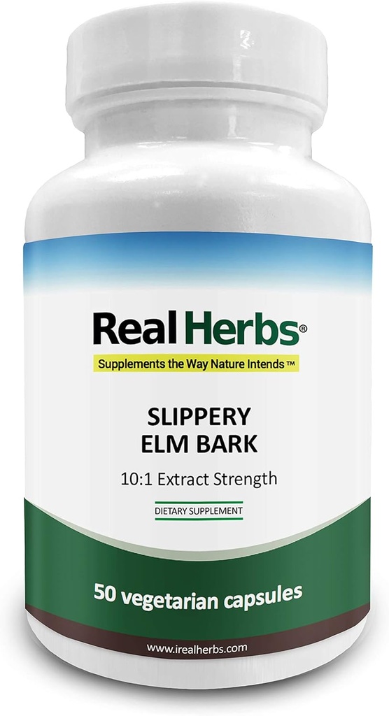 Real Herbs Slippery Elm Bark Extract-Derived från 7000mg Slippery Elm Bark med 10:1 Extract Strength- Soothes Soreness of Mucous Membranes, Antioxidant Skin Health Support-50 Vegetariska kapslar