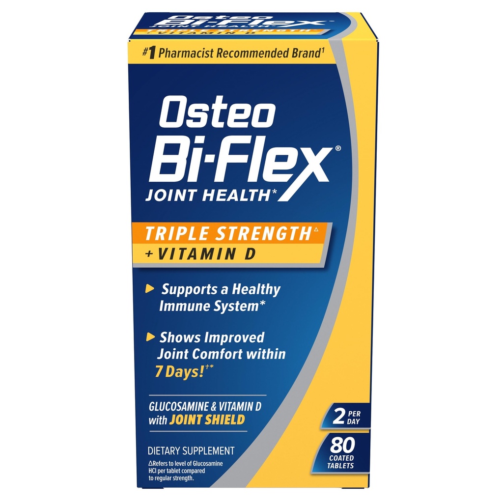 Osteo Bi-Flex Triple Strength(5) med vitamin D Glucosamine Chondroitin Joint Health Supplement, Belagda tabletter, 80 greve