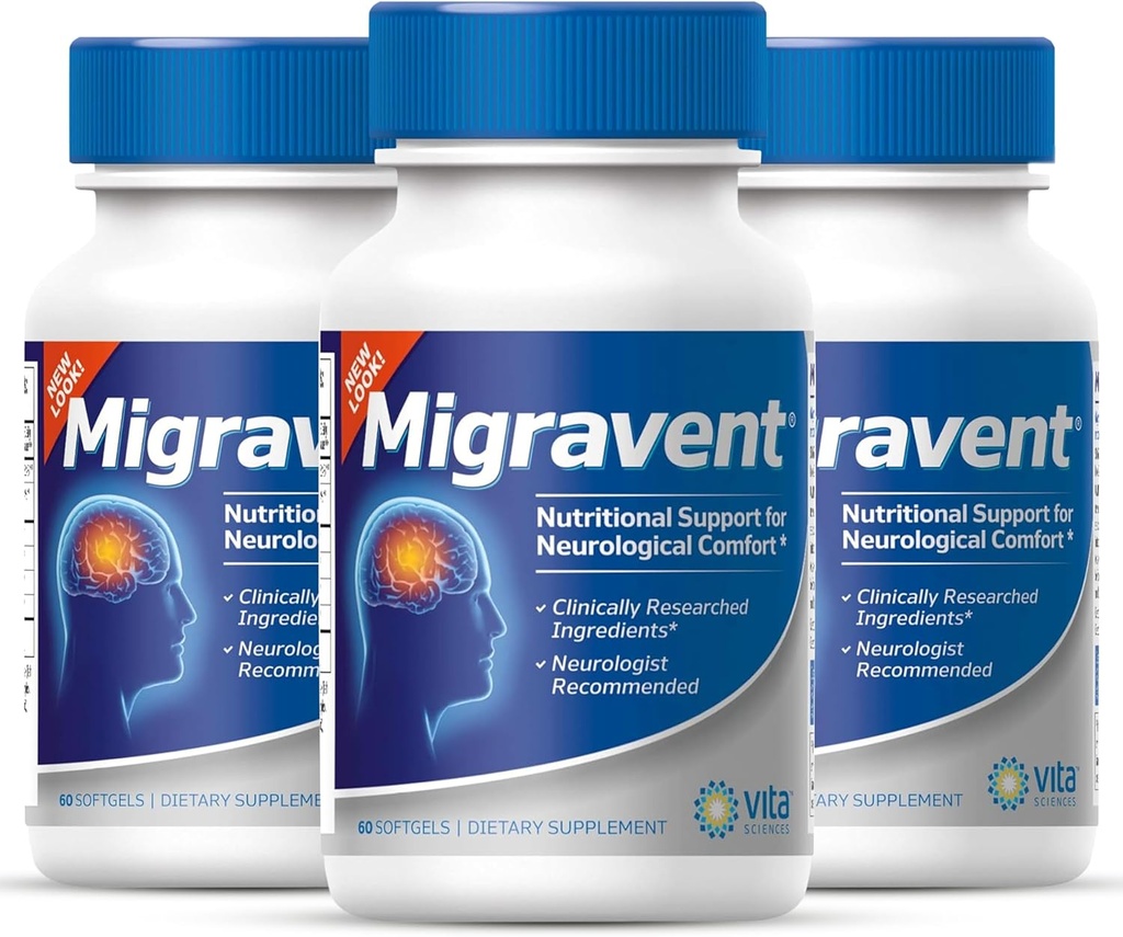 Vita Sciences Migravent - Avancerad näringsformel med Magnesium, CoQ10, Vitamin B2 och PA-Free Butterbur för neurologiskt och vaskulärt stöd - 60 kapslar (Pack of 3)