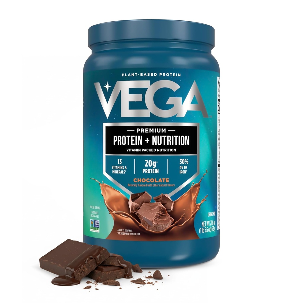 Vega Protein + Nutrition - 20g Plant-Based Pea Protein, Chocolate, 17 portioner, Vegan Keto Superfood, Antioxidant-Rich, Gluten Free, Dairy Free, Low Carb, 1.4lbs (Packaging May Vary)