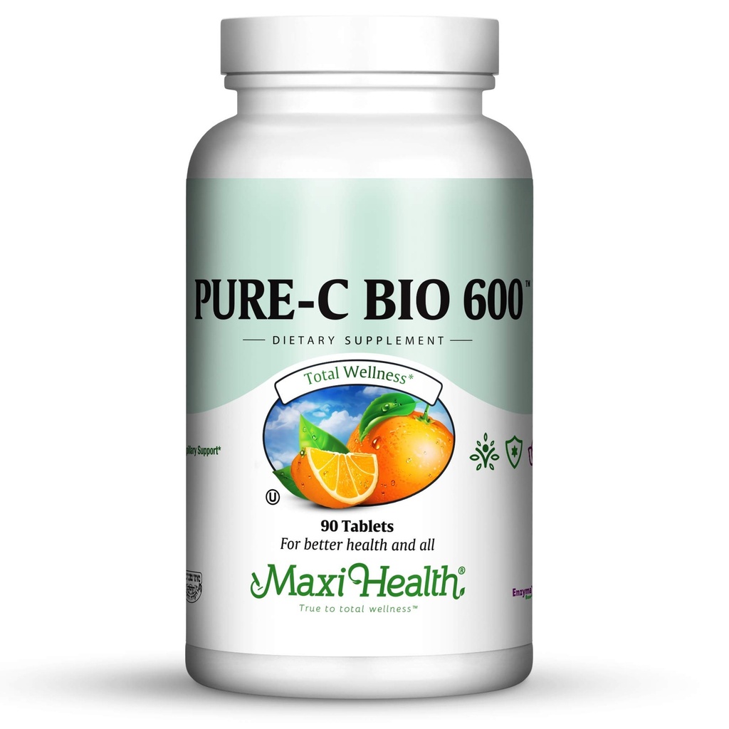 Vitamin C Komplex 600 mg Tillägg - Rekommenderad daglig dos Vitamin C tabletter med citron bioflavonoider, kalcium och fosfor - Immunhälsostöd - Pure-C Bio 600 - Non-GMO, Vit C Vegan 90 tabletter