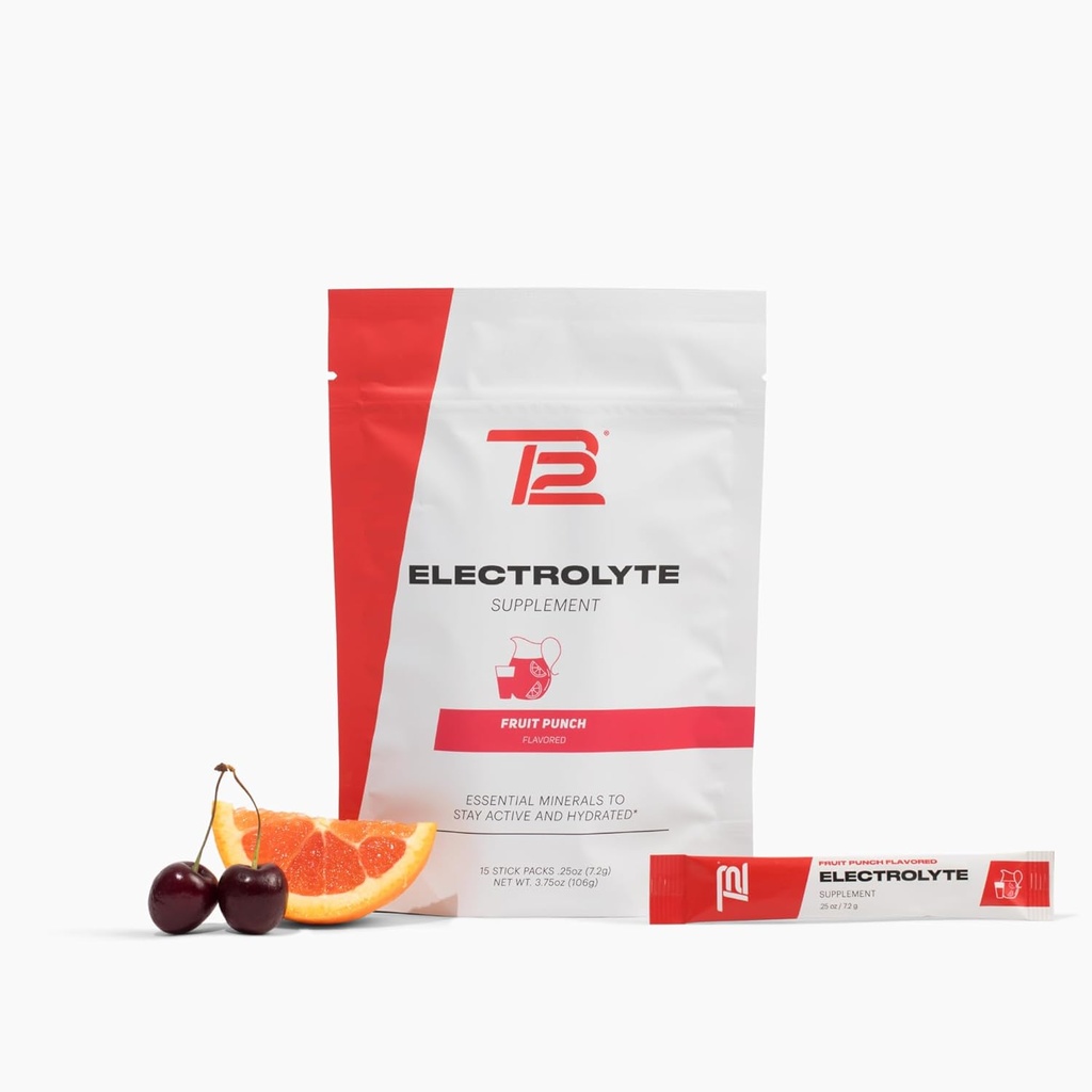 TB12 Electrolytes Powder Packets Fruit Punch - Mineral-Rich Electrolyte Powder för snabb Hydration av Tom Brady - Naturlig, Låg socker, Vegan, Glutenfri, Lätt att Mix - 15 Stickpacks