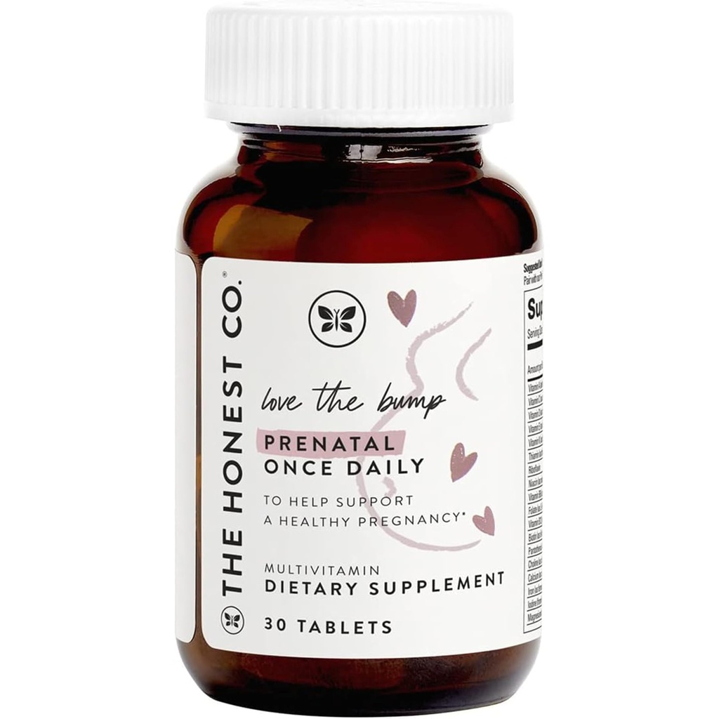 The Honest Company Love Bump Prenatal Once Daily Supplement, NSF Certified Non GMO Multivitamin, 30 Count Tablets
