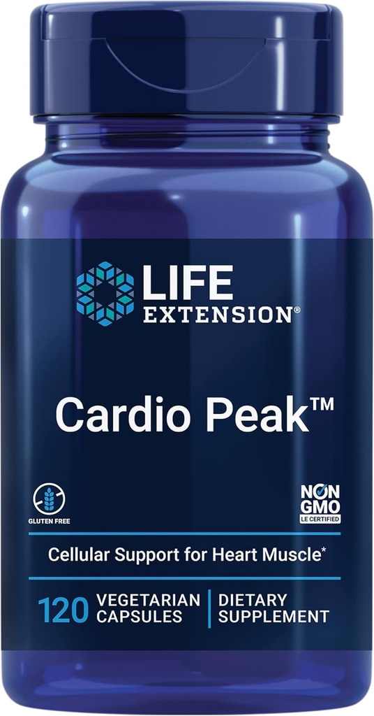 Life Extension Cardio Peak - Hawthorn Extract (Leaf, Flower, Stem) Supplement med Arjuna Extract för hjärthälsa Support - Twice Daily - Gluten Free, Non-GMO, Vegetarian - 120 kapslar