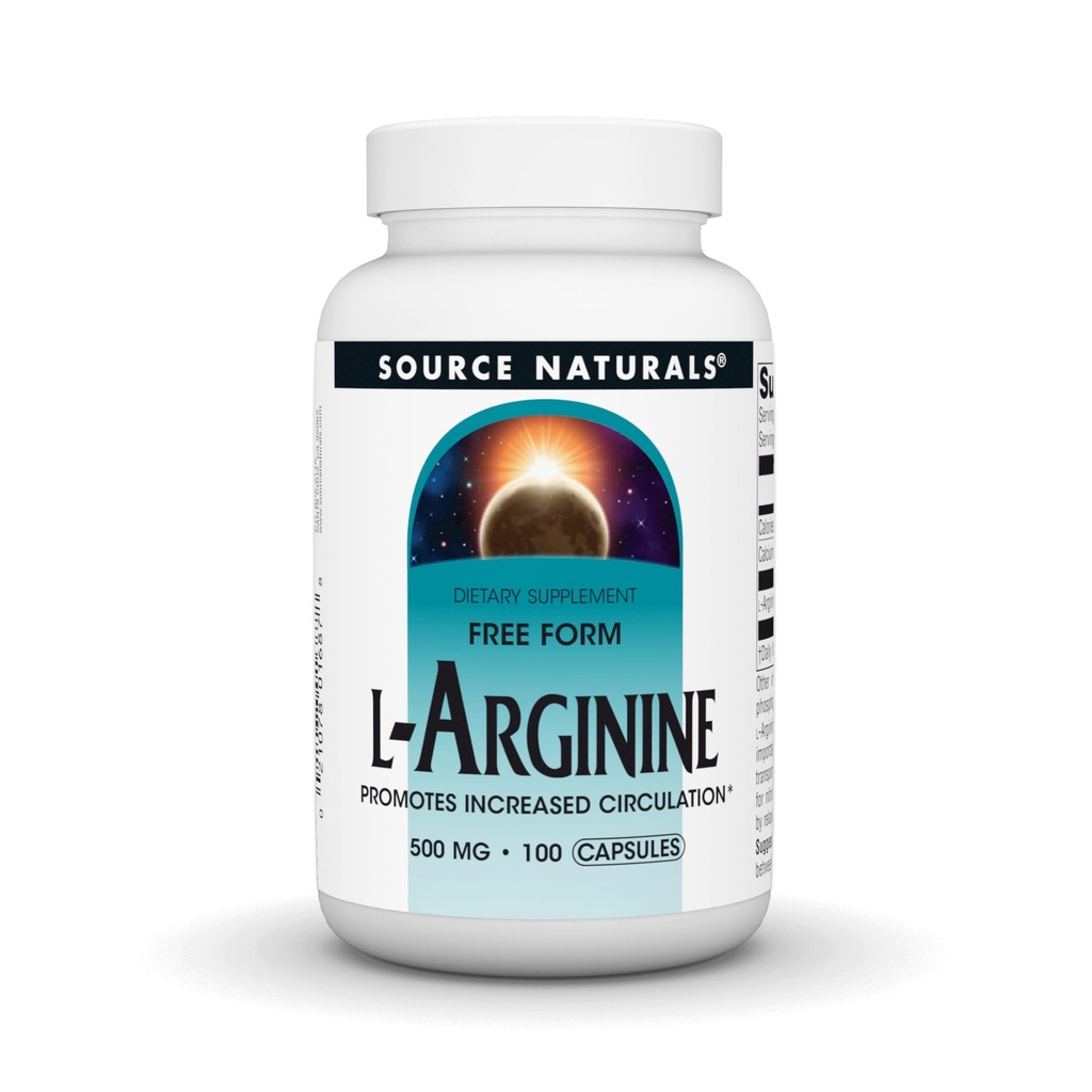 Källa Naturals Free Form L-Arginin, främjar ökad cirkulation * - 500mg - 100 kapslar