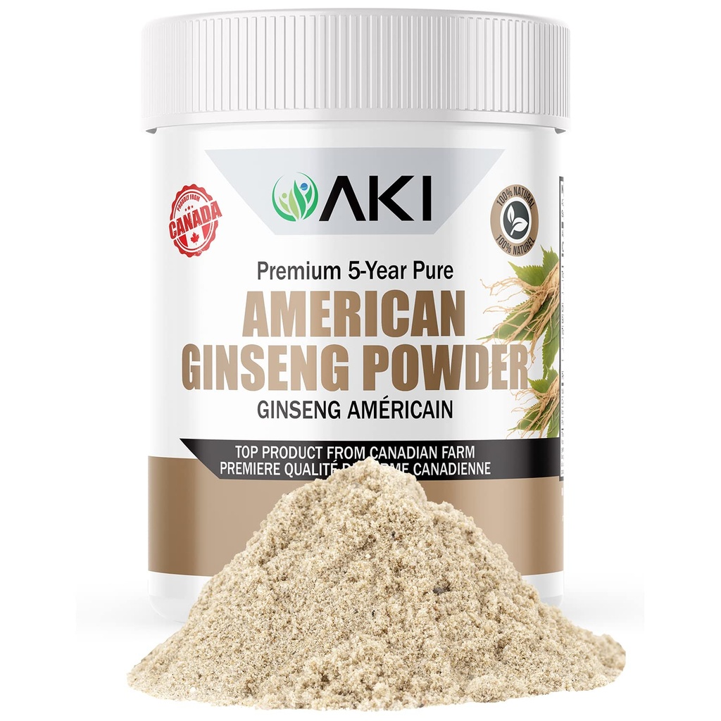 AKI American Ginseng Powder med 4% Ginsenosides - Perfekt med kaffe, drycker som smoothies - Pack på 1 (1,5oz / 42.5g)
