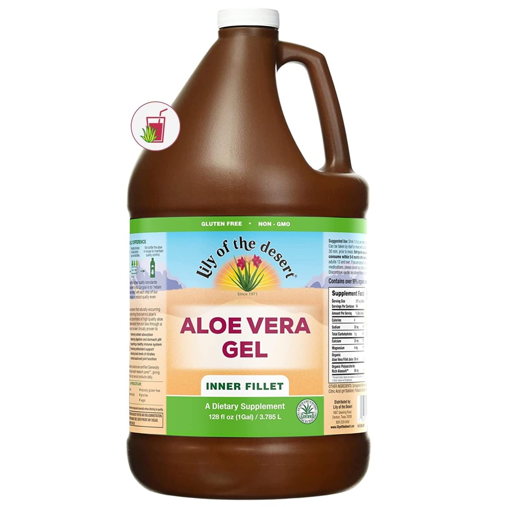 Lily of The Desert Aloe Vera Gel - Inre Fillet tjockare konsistens Aloe Vera Drink med naturliga vitaminer, Digestive Enzymes för Gut Health, magsäck, Wellness, glödande hud, 128 Fl Oz