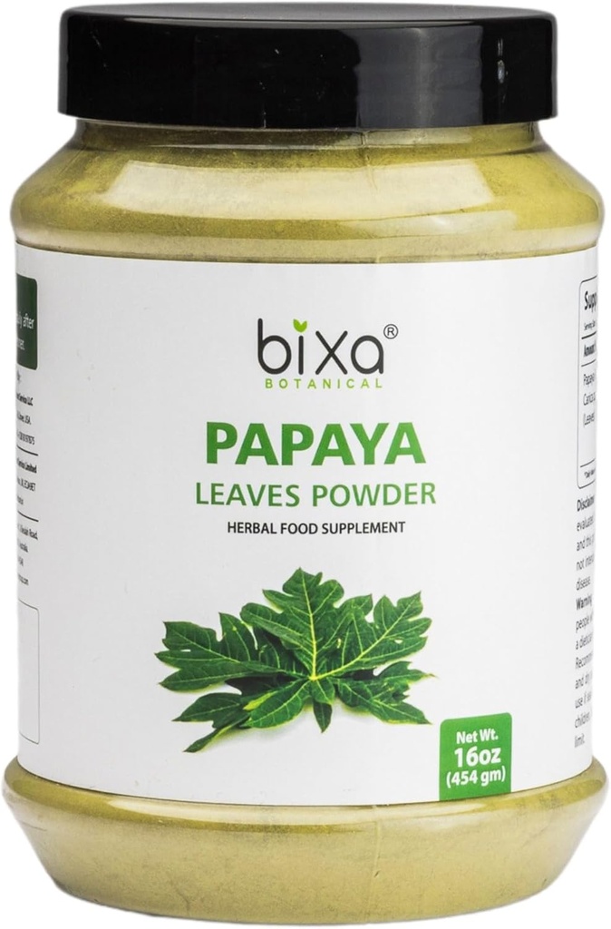 Bixa BOTANICAL Papaya Leaf Powder | Carica Papaya | 1 pund / 16 OZ | Ayurvedic Herbal Supplement | Gluten Free, Non-GMO, Steam Treated, Vegan, 100% ren.