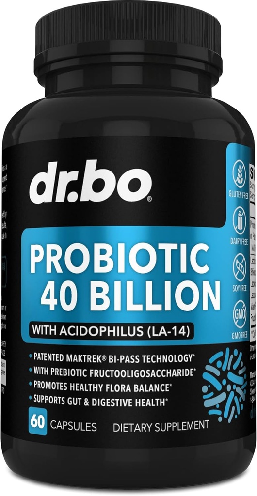 Probiotiska 40 miljarder CFU Supplement - Lactobacillus Acidophilus Probiotics for Women & Men Capsules - Gluten Free Probiotics for Digestive Health Pills med Bifidobacterium, Plantarum, Paracasei, FOS