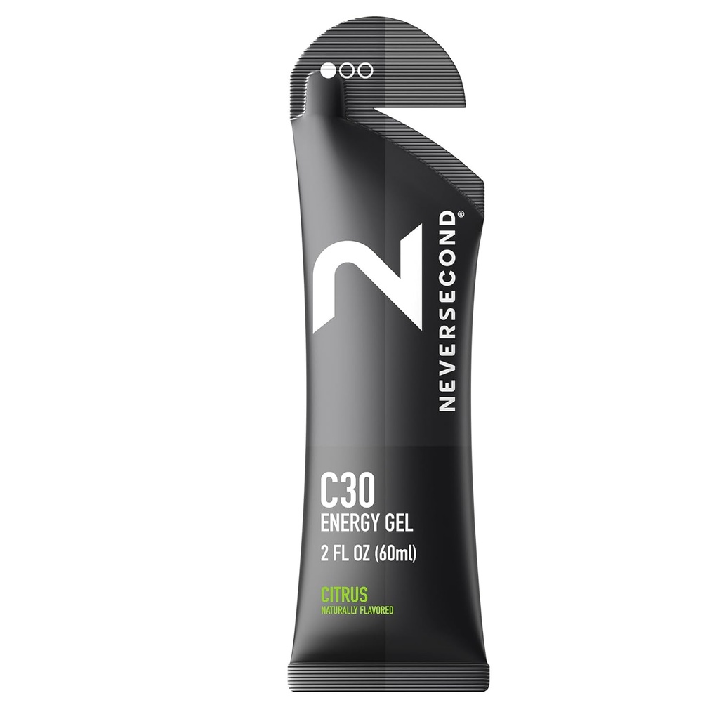 Neversecond C30 Energy Gel, Performance Nutrition & Hydration, Never2 Energy Gel för Ultra Triathlons, Cycling & Marathons (Citrus Flavor, 12-Count Pack)