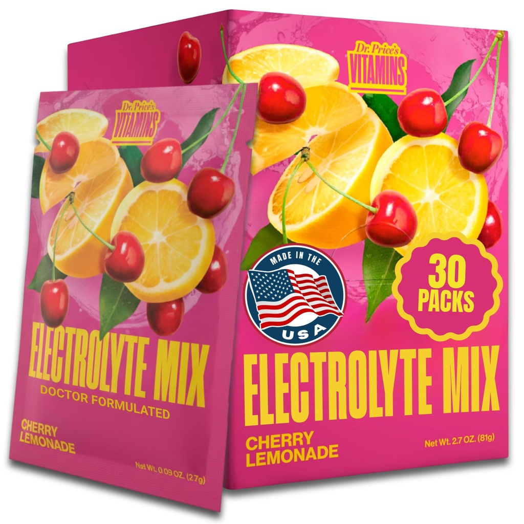 Dr. Price's Electrolyte Mix | Sugar-Free Hydration Powder med 72+ Trace Minerals | No Sugar, Fast-Dissolving Electrolytes Powder Packets | Cherry Lemonade (30 Packs)