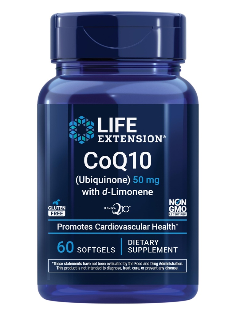 Life Extension Super-Absorbable CoQ10 (Ubiquinone) med d-Limonene, Heart Health Supplement, lindrar allmän trötthet, oxidativ stressförsvar, 50 mg, icke-GMO, Gluten-Free, 60 mjukgels