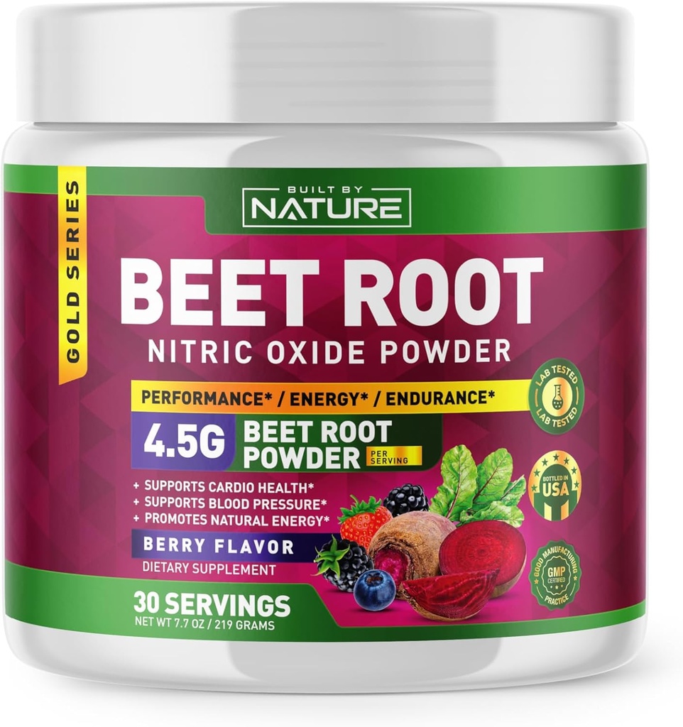 Beet Root Nitric Oxide Powder Supplement - Organic Beetroot Super Food Performance Booster för cirkulation, energi, uthållighet, blodflöde och hjärthälsa - Vegan, icke-GMO - Berry Flavor - 30 portioner