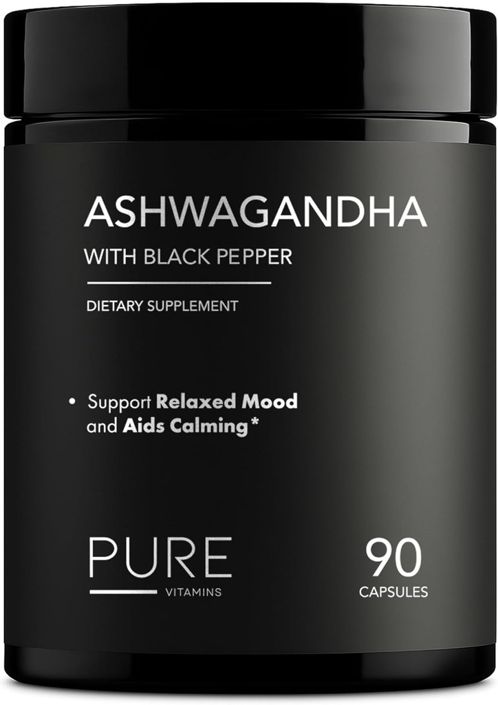 Organic Ashwagandha 1300mg with Black Pepper – Natural Stress Relief & Energy Support – 90 Vegan Capsules – Mood & Adrenal Support Supplement – Non-GMO, Made in USA