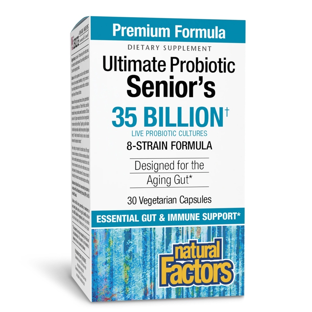 Natural Factors Ultimate Probiotic Senior's - Senior Supplement för Digestive & Immune Health - 35 miljarder CFU - Non-GMO & Gluten-Free - 30 kapslar (30 portioner)