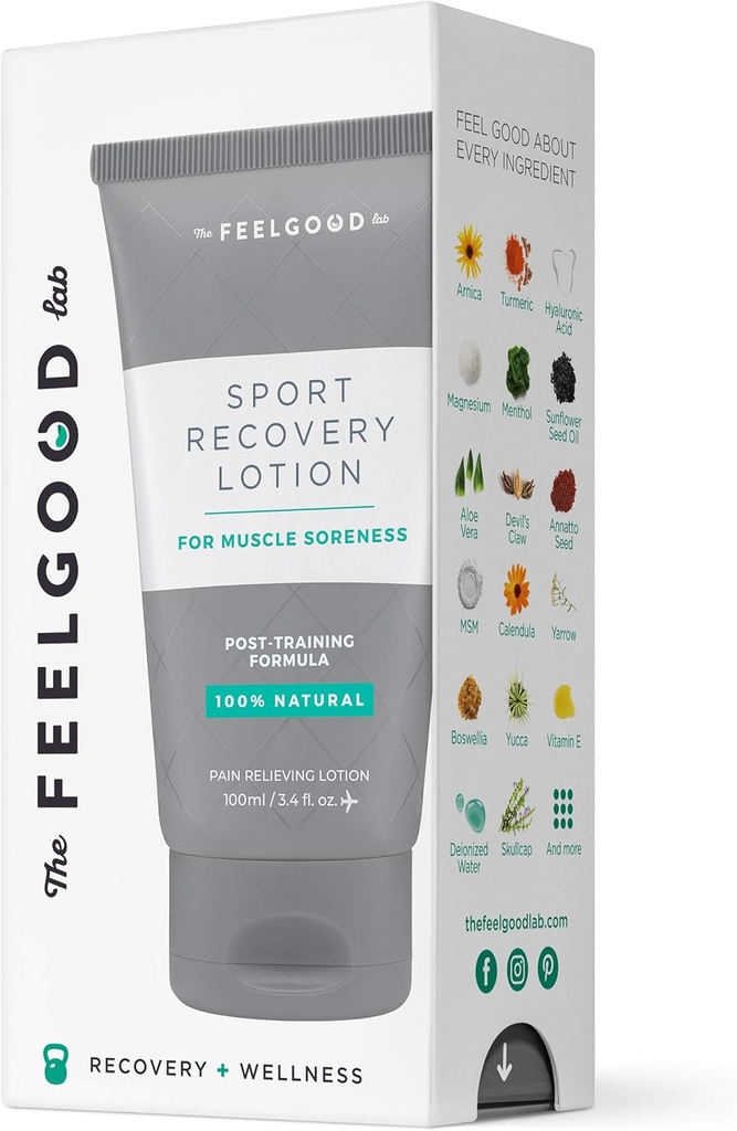 Sport Recovery Lotion av The Feel Good Lab - 100% naturliga, rena ingredienser - Återhämta sig från Post-Workout Muscle Soreness and Sports Injuries (3.4oz, 1 Count)