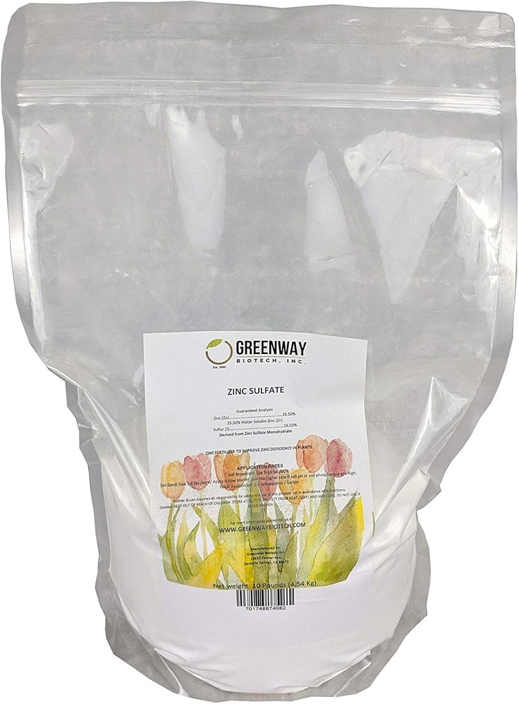 Zinksulfatpulver 35,5% Monohydrat Plus 16,5% svavel Greenway Biotech Brand 10 pund