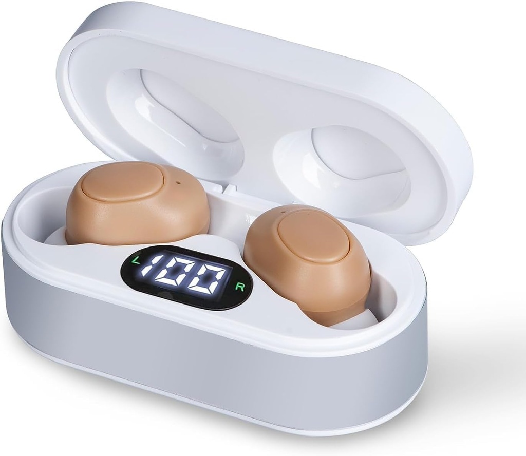 Hearing Aids for Seniors, Rechargeable Hearing Amplifiers with Noise Canceling, Crystal Clear Sound, Invisible OTC Hearing Aids w/Charging Case for Adults