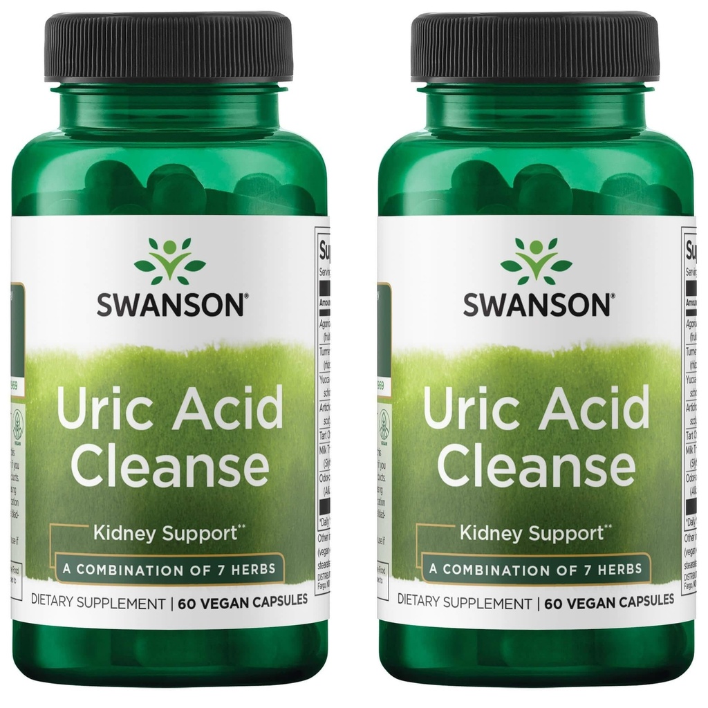 Swanson Uric Acid Cleanse - Naturligt tillskott främja njurstöd - har en kraftfull kombination av 7 örter - (60 Veggie kapslar) 2 Pack