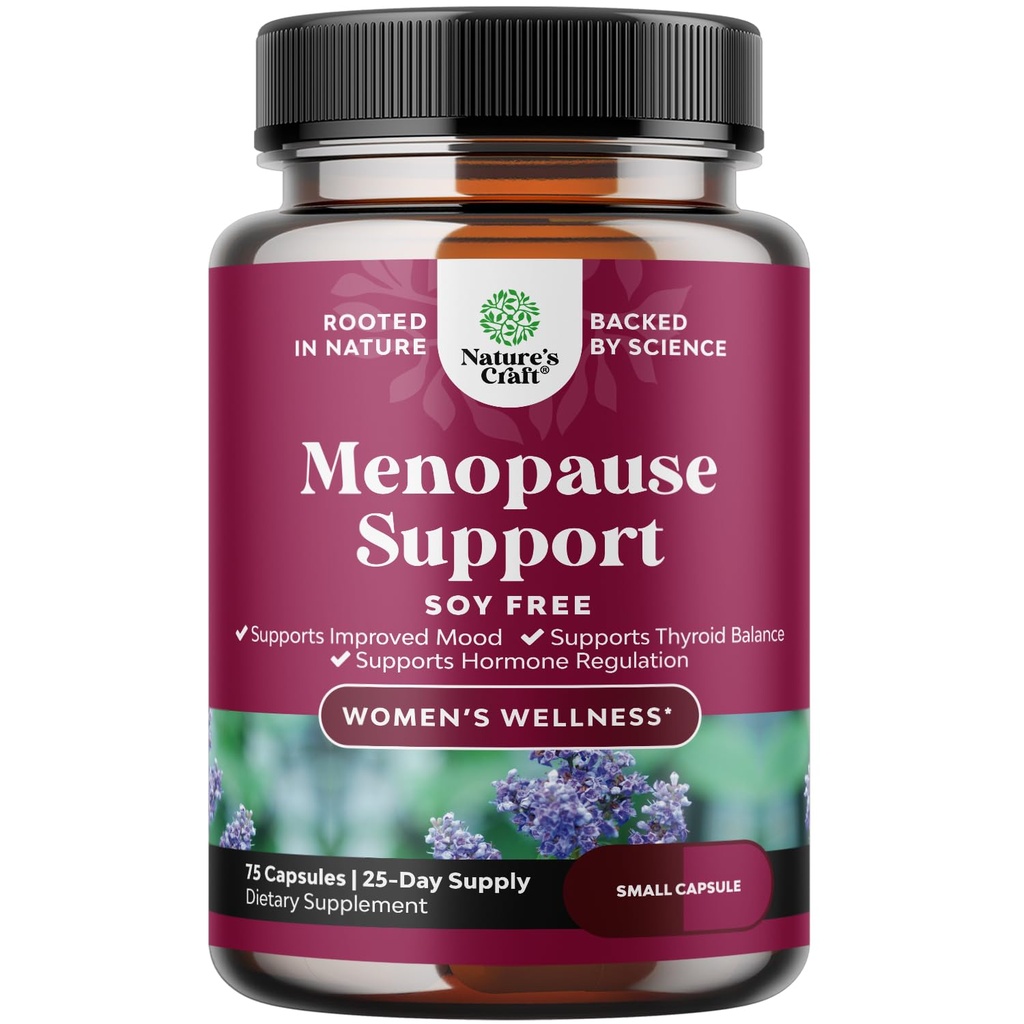 Komplett Herbal Menopause Supplement for Women - Soy Free Female Hormone Balance Capsules for Night Sweats Hot Flashes & Mood Swings med Dong Quai, Chaste Berry & Black Cohosh Root - 75 Count Pack