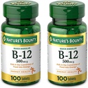 Naturens Bounty Vitamin B12, Stöder Energi Metabolism och Nervous System Health, 500mcg, Tablets, 100 Ct (Pack of 2)
