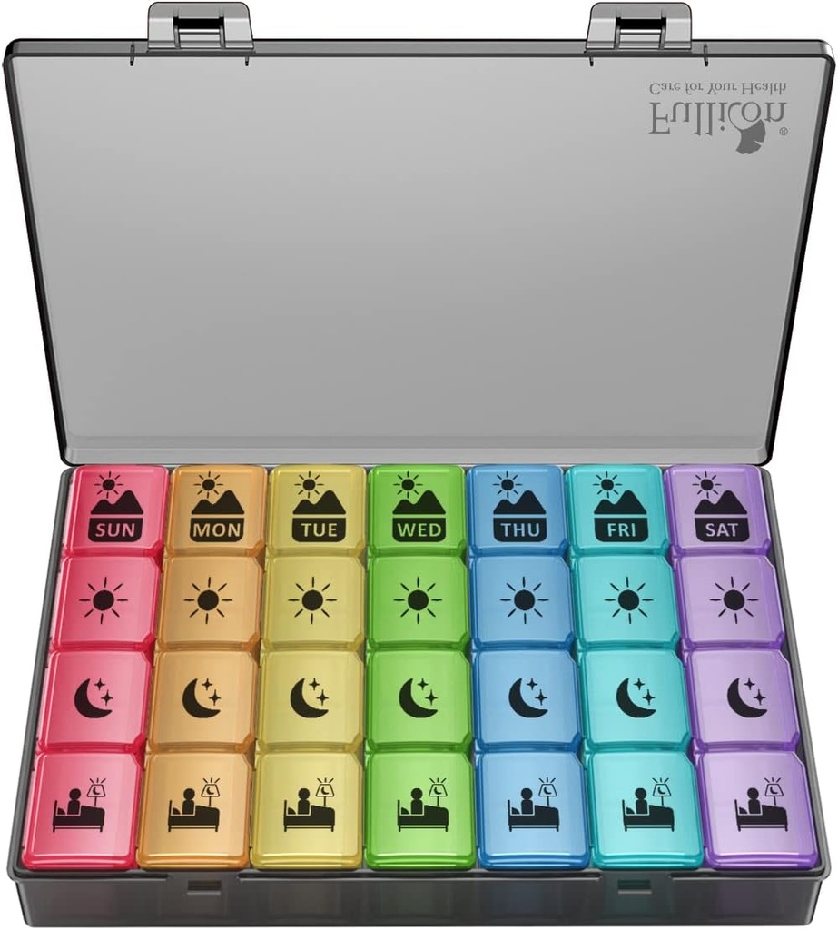 Extra stor Weekly Pill Organizer 4 gånger om dagen, Fullicon XXL Large Pill Box, 7 Day Medicine Organizer, Black Pill fall för vitamin / fiskolja / tillägg