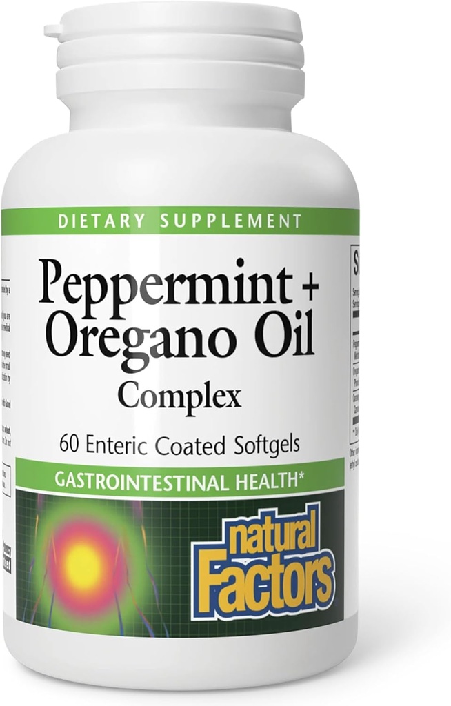 Naturliga faktorer, Peppermint & Oregano Oil Complex, Digestive Aid för gastrointestinal hälsa, 60 mjukgels