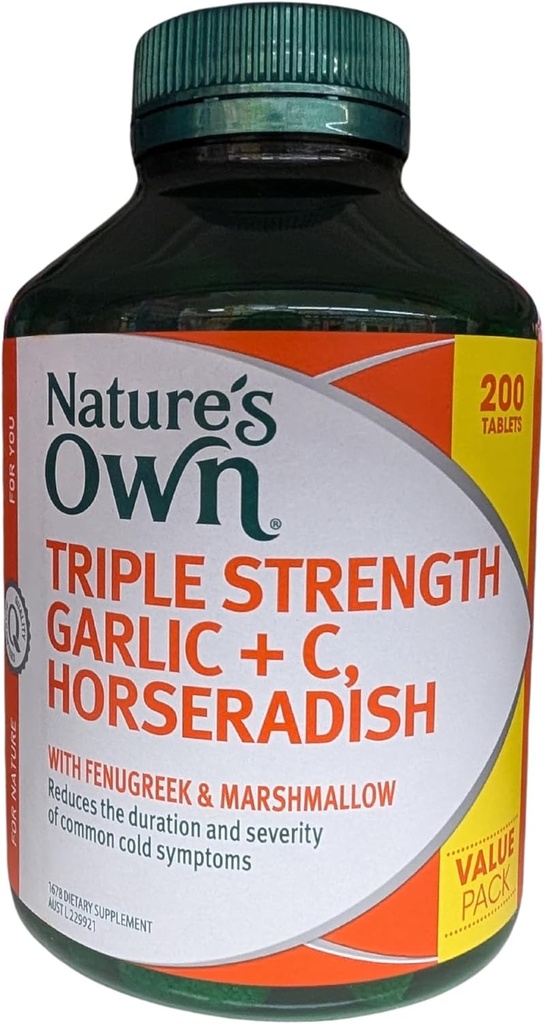 Naturens egen Triple Strength Garlic + C, Horseradish 200 tabletter exklusiv storlek